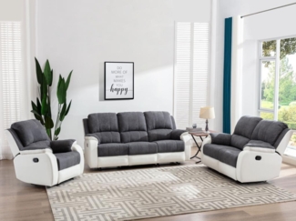 Vente-unique - Relaxsofa 2-Sitzer - Microfaser & Kunstleder - Grau & Weiß - BRODY