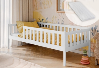 Kids Collective Kinderbett mit Rausfallschutz, Lattenrost und optionaler Matratze, Kinder Bett, 80x180 cm: von 3. bis 12. Lebensjahr, weiß, mit Matratze