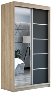 Schwebetürenschrank GAP 2-türig Schrank 120 cm (mit Spiegel) Farbe: Sonoma , schwarz