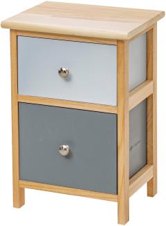 Baroni Home Nachttisch, Badezimmer-, Wohzimmer- und Schlafzimmerschrank, Mehrzweckschrank, Naturholz mit Zwei Schubladen, hellblau und dunkelblau, Maße 30x24x43 cm