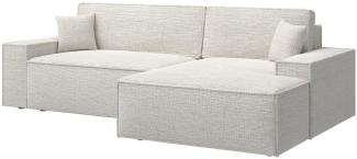 Selsey 'Farese New' Ecksofa mit Schlaffunktion, Chenille-Bezug in Hellbeige, rechtsseitig, 85 x 267 x 167 cm