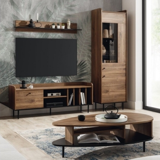 Lomadox Wohnzimmer-Set VAREDO-132, (Mega-Spar-Set, 4-St, 4-tlg), Eiche Nb. moderne Wohnwand 150 cm im Vintage Stil braun