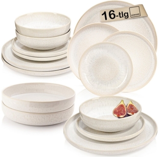 SÄNGER Steingut Geschirrset Korfu,Tafelservice 16 teilig für 4 Personen