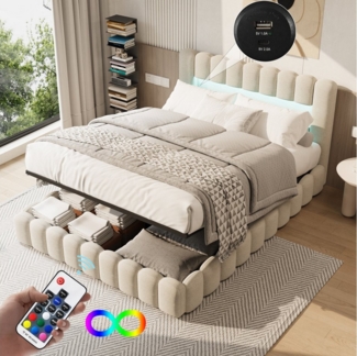 Gdood Polsterbett Stauraumbett Doppelbett LED, Leinenstoff (1-tlg, Type-C + USB, Hydraulisch hebbarer Stauraum), Mit Bettkasten, LED-Beleuchtung, USB-Anschluss, 180x200 cm