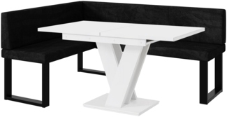 MEBLINI Eckbank für Esszimmer mit ausziehbarem Tisch - Küchenbank - Essecke - Sitzecke Küche - TONI - U-Beine 128x168x87cm Links - Graphit Samt/M Weiß Matt