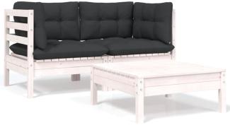 vidaXL 3-tlg. Garten-Lounge-Set mit Kissen in Weiß Kiefer Massivholz 806677