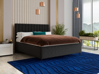 Polsterbett Soho - Bettkasten mit Gasdruckfedern - Doppelbett mit Lattenrost, Bett mit Metallfüße und Polsterkopfteil, Bettgestell, Schlafzimmer, Velvet Stoff (Schwarz (Kronos 07), 140x200 cm)