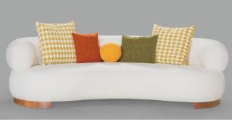 Casa Padrino Luxus Sofa Weiß / Braun 255 cm - Wohnzimmer & Hotel Möbel