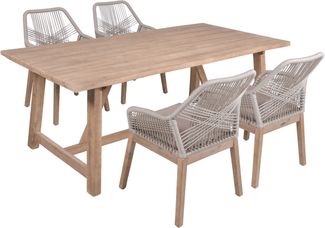 Garten-Sitzgruppe PEER 5-tlg. - Akazie, Hellbraun | Gartenmöbel-Set Gartengarnitur Garten-Essgruppe mit Stühlen H und Esstisch