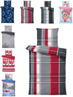 One Home Bettwäsche Winter Thermofleece, Fleece, 3 teilig, Kariert gestreift, kuschelig flauschig warm weich Modern