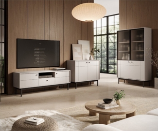 Lomadox Wohnzimmer-Set JANTAR-160, (Mega-Spar-Set, 3-St, TV-Lowboard Kommode Vitrinenschrank), in kaschmir, schwarzen Holzfüßen, Softclose, 3-teilig