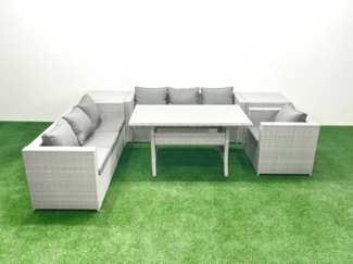 Fimous 6 Stücke Rattan Garten Sofa Set mit Kissen Terrassen Gartenmöbel Sets mit Sessel Esstisch 2 Beistelltischen