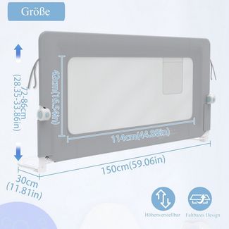 FIVMEN Bettschutzgitter Rausfallschutz Bettgitter Zusammenklappbar Bettschutzgitter, 180 Grad Babybett Höhenverstellbar Schutzgitter Bett