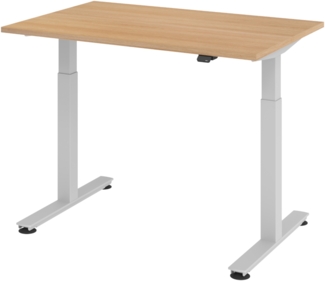 bümö elektrisch höhenverstellbarer Schreibtisch Eiche 120x80 cm, Gestell: Silber - Büroschreibtisch höhenverstellbar elektrisch, elektrischer Bürotisch & Gaming Tisch, Stehschreibtisch, XMST-12-E-S