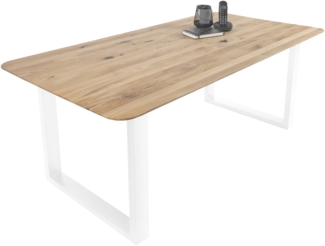 Esszimmertisch Schweizer Kante rund massiv & geölt Eiche 200x100 weiß U-Gestell Lotte 137092516