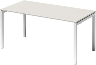 Bisley Cito Schreibtisch 160x80 cm, Tischplatte in grau, U-Gestell in Weiß - Bürotisch & Computertisch, PC Tisch für's Büro, Arbeitshöhe: 74 cm, DUF1608-GW-396