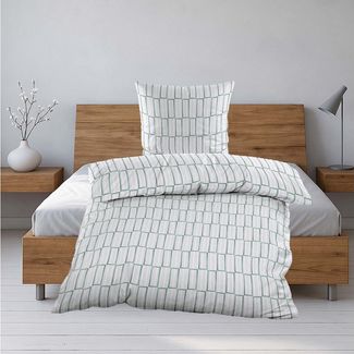 Casa Colori Bettwäsche Seersucker Bettwäsche mit elegantem Karomuster in Weiß/Salbei, Seersucker, 4 teilig, Decke 135x200 cm, Kissen 80x80 cm