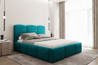 Polsterbett Doppelbett DUNIA Komplettset in Stoff Opera Velvet Petrol 120x200cm