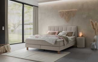 Reina Boxspringbett grau Eiche MassivholzPolyester/Polyamid/Viskose 214cm x 203cm x 115cm