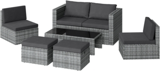 STEELSØN 'Noctura' Polyrattan Sitzgruppe, 2er Sofa, 2 Stühle, 2 Sitzhocker, Tisch, grau