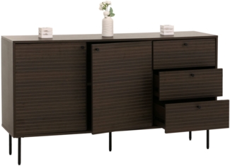 Kommode HWC-N78, Sideboard, 3 Schubladen 2 Türen, skandinavischer Stil Metall Holz Melamin MVG 85x150x40cm ~ dunkelbraun