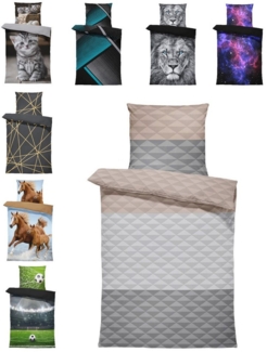 One Home Bettwäsche Fotodruck, Mikrofaser, 2 teilig, Streifen Gestreift Raute, Knitterfrei Weich für Sommer und Winter