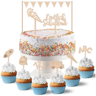 PAPIERDRACHEN Tortenstecker Kuchenstecker aus Holz zur Einschulung, Einschulung - Erste Klasse - Einschulungsparty