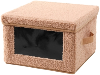 Calicosy Aufbewahrungsbox aus Bouclé-Stoff in Beige mit Fenster - L40 cm - Beige
