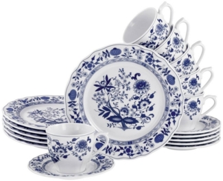 CreaTable Geschirr-Set 17131 (18-tlg), Porzellan, Serie Flora Zwiebelmuster, 18-teiliges Kaffeeservice aus Porzellan