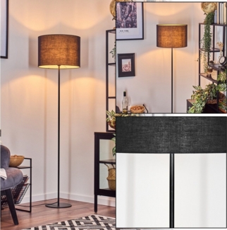 hofstein Stehlampe Stehlampe aus Metall/Stoff in Schwarz/Weiß, ohne Leuchtmittel, mit rundem Schirm (40 cm) u. Fußschalter, 1 x E27, ohne Leuchtmittel