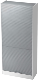 bümö Rollladenschrank in Weiß/Silber mit Relinggriff - Vertikal Jalousieschrank 90 cm breit, Aktenschrank abschließbar, Büroschrank für Ordner & Co, SET90-W-S-RE