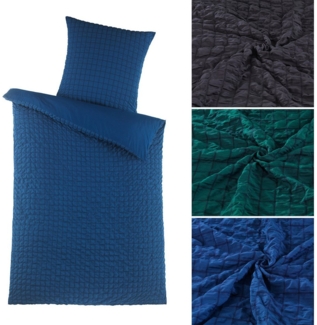 Visaggio Bettwäsche Seersucker Bettbezug Set Quadrat Gestreift, Seersucker, 2 teilig, Pflegeleicht, kühlend, Sommer Bettwäsche