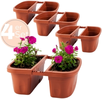 4x Blumenkasten Balkongeländer Beidseitig Balkon Blumenkasten Doppelseitig Balkonkasten mit Halterung Geländerkasten mit Wasserspeicher Teracotta 40 cm