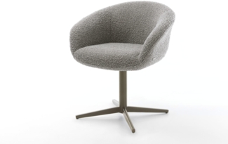 Drehstuhl Vinka-Flex mit Armlehnen Bouclé Silbergrau Fußkreuz Effektfinish Titan 360° drehbar Taschenfederkern