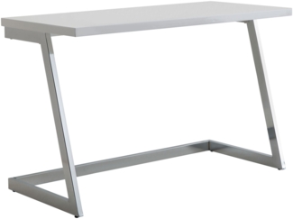 Schreibtisch 120 x 55 x 76 cm Hochglanz Weiß / Silber PC-Tisch mit Metallbeine, Design Computertisch, Home-Office Bürotisch, Konsolentisch Modern