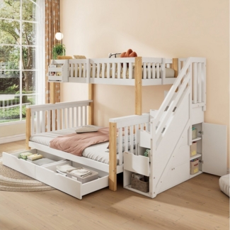 Ulife Etagenbett mit Ablagekorb, Schublade, Treppenschrank, Ablageschrank (Ohne Matratze), multifunktionales Kinderbett, 90x200cm/140x200cm