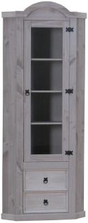 Eckschrank New Mexico Vitrinenschrank, Kiefer massiv grau