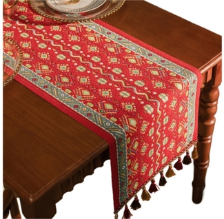 Refttenw Tischläufer Jacquard Tischläufer Mit Quasten Geometrische Muster Rechteckige, Rot