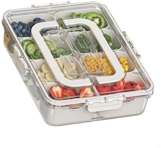 REDOM Servierplatte 8 Fächer Snackbox Aufbewahrungsbox mit luftdichtem Clipverschluss, Polypropylen, (Mehrfach unterteilte stapelbare Aufbewahrungsbox, 1-tlg, mit Besteckfach und Tragegriff), ideal für Picknick Schule Büro