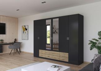 rauch Kleiderschrank, Drehtürenschrank GAMMA, 6-türig, 2 Spiegeltüren teilaufgelegt, 6 Schubkästen, Grau metallic, 271 x 210 x 54 cm