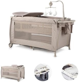 Chipolino Reisebett Bella 2 Ebenen seitlicher Eingang Musikmobile Wickelauflage beige-braun