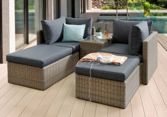 Destiny Balkonset IBIZA, (13-tlg, 2x Eckelement, 2x Hocker,1x Tisch, inkl. Auflagen), Aluminium, Polyrattan