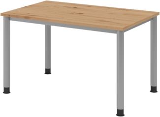 bümö höhenverstellbarer Schreibtisch H-Serie 120x80 cm in Asteiche, Gestell in Silber - PC Tisch klein für's Büro manuell höhenverstellbar, Computertisch verstellbar, HS-12-R