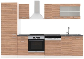 Küchenzeile R-Line Sonoma/Weiß 300 cm , AP Anthrazit Vicco