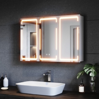 SONNI Badezimmerspiegelschrank Spiegelschrank mit LED-Beleuchtung, 3 Farbtemperaturleuchten, 3 türig Einstellbare Helligkeit, 900x600x160mm, Entfogging