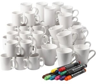 Porzellanbecher Set, 48 tlg. plus 12 Stifte