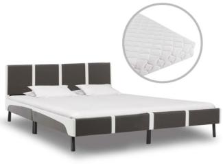 vidaXL Bett mit Matratze Grau und Weiß Kunstleder 180 x 200 cm 277539