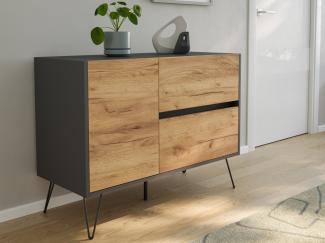 Raumwunder L Sideboard Kommode 100cm 2 SoftClose 1 Tür Grafit/Eiche Front : Oak Gold / Grafit