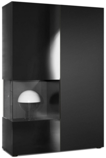 Vladon Vitrine Kommode Hochschrank Morena, Korpus in Schwarz matt / Rechte Tür und der Einsatz in Schwarz Matt