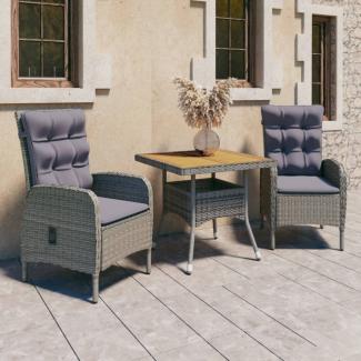 vidaXL 3-tlg. Garten-Essgruppe Poly Rattan und Akazienholz Grau 3058523